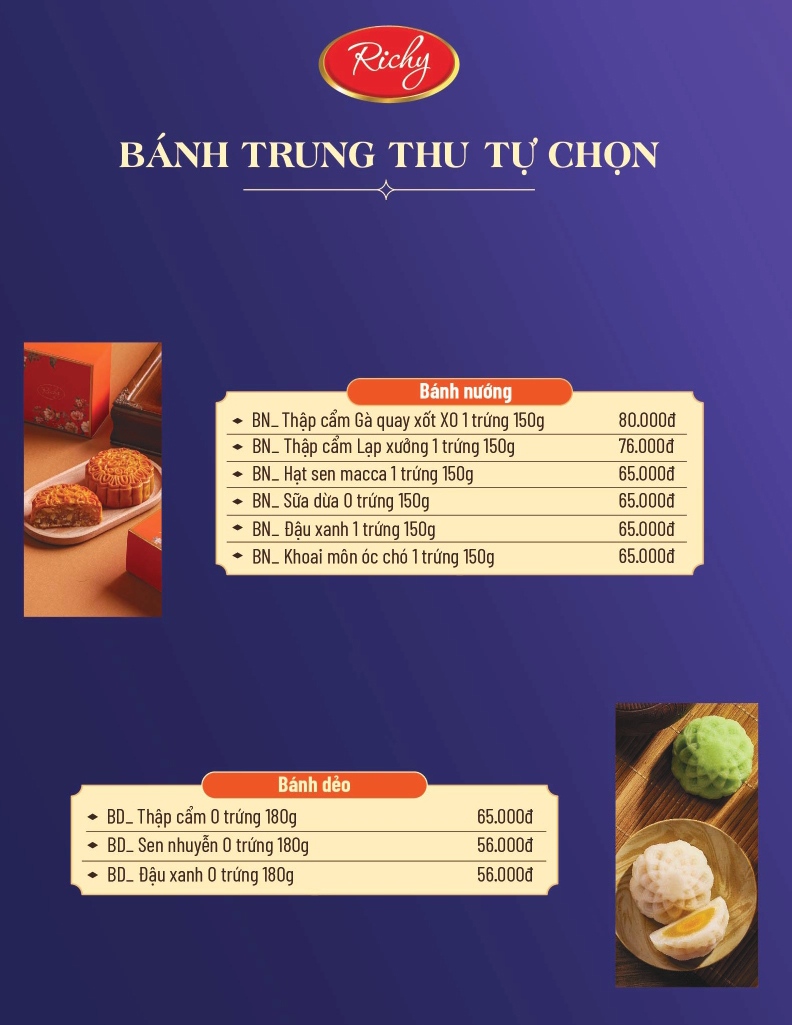 bảng giá bán lẻ bánh trung thu Richy